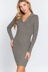 Long Slv V-neck Sweater Rib Mini Dress - Fit Me For 20