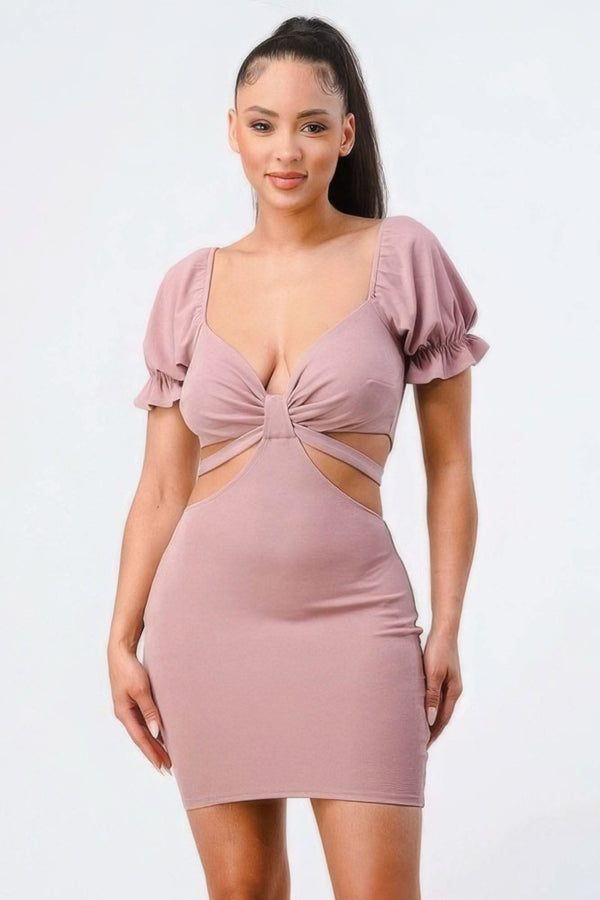 Lux Side Cutout W/ Back Tie Detail Bodycon Dress - Fit Me For 20