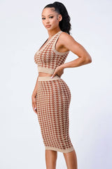 Luxe Gingham Rib Knit Top And Skirt Sets - Fit Me For 20