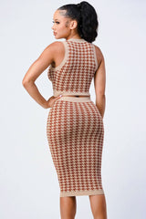 Luxe Gingham Rib Knit Top And Skirt Sets - Fit Me For 20