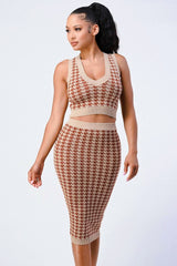 Luxe Gingham Rib Knit Top And Skirt Sets - Fit Me For 20