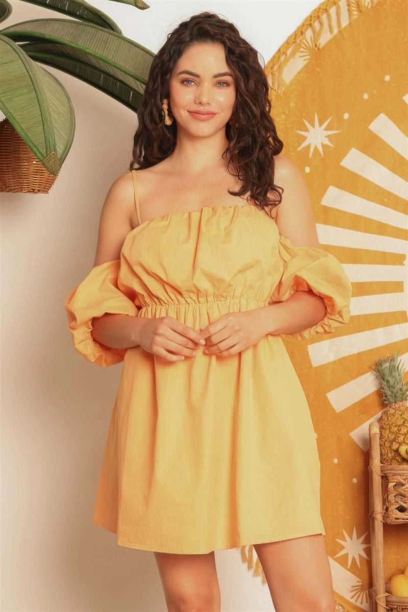 Mango Cotton Cold Shoulder Puff Short Sleeve Mini Dress - Fit Me For 20