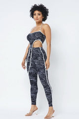 Mesh Print Crop Top With Plastic Chain Halter Neck With Matching Leggings - Fit Me For 20