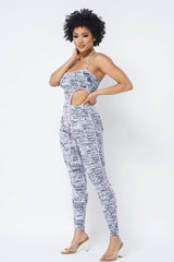 Mesh Print Crop Top With Plastic Chain Halter Neck With Matching Leggings - Fit Me For 20