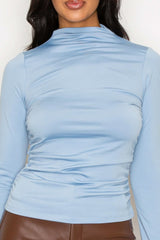 Mock Neck Ruched Solid Top - Fit Me For 20