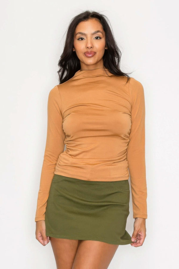 Mock Neck Ruched Solid Top - Fit Me For 20
