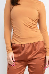 Mock Neck Ruched Solid Top - Fit Me For 20