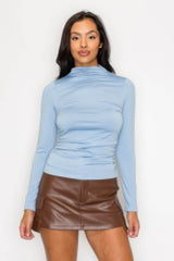 Mock Neck Ruched Solid Top - Fit Me For 20