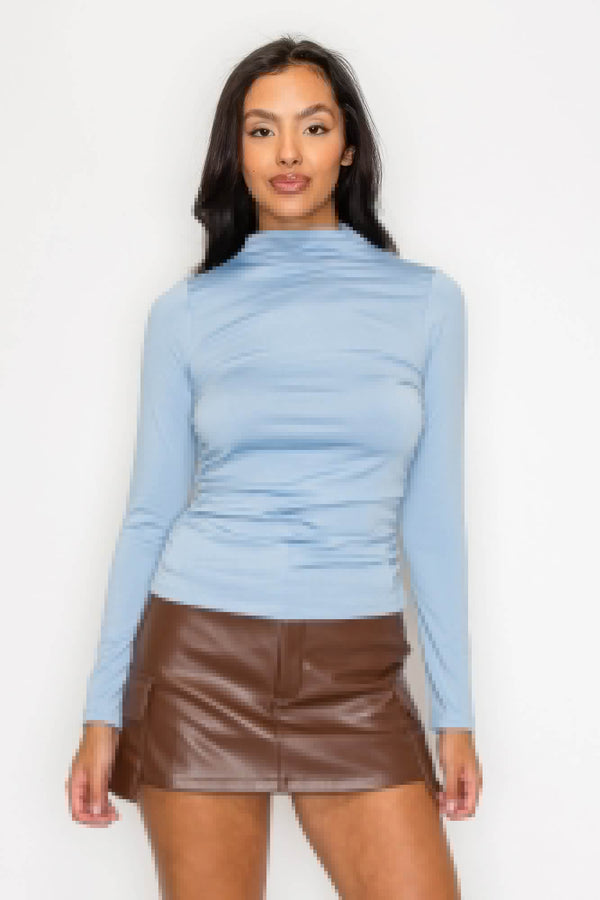 Mock Neck Ruched Solid Top - Fit Me For 20