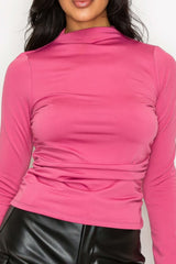 Mock Neck Ruched Solid Top - Fit Me For 20