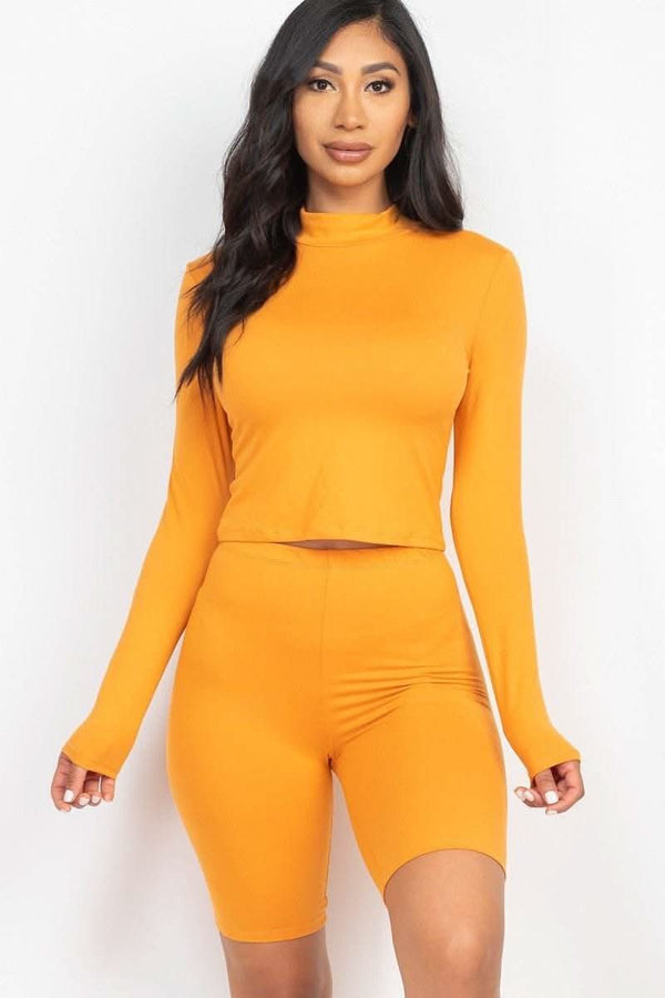 Mock Neck Top & Biker Shorts Set - Fit Me For 20