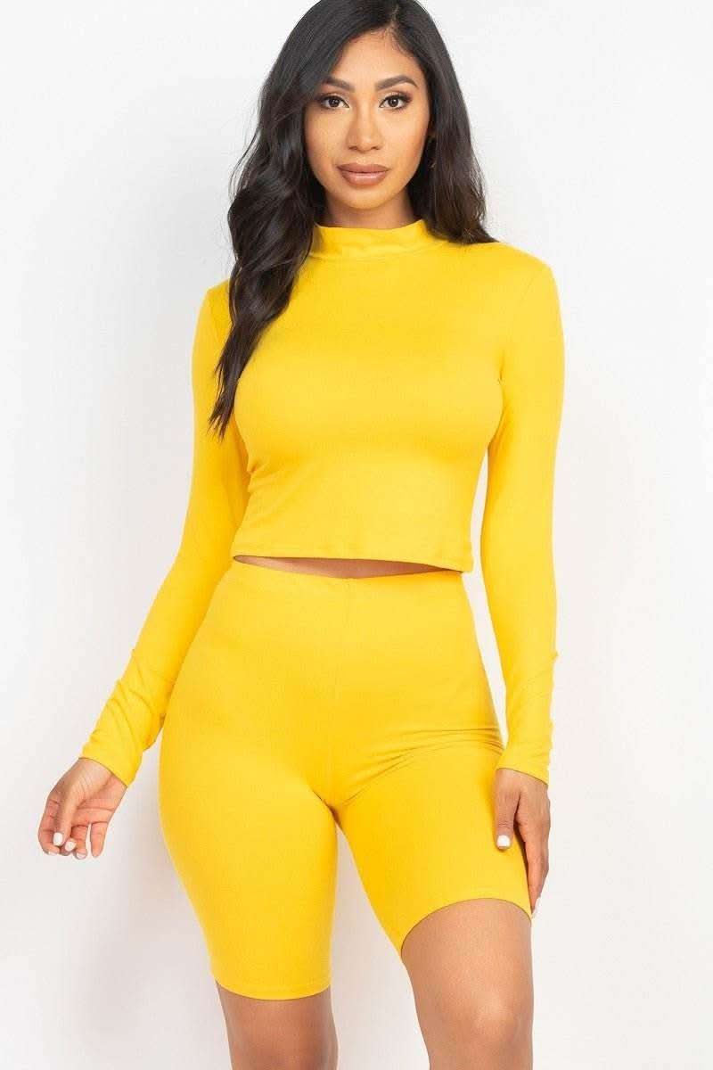 Mock Neck Top & Biker Shorts Set - Fit Me For 20