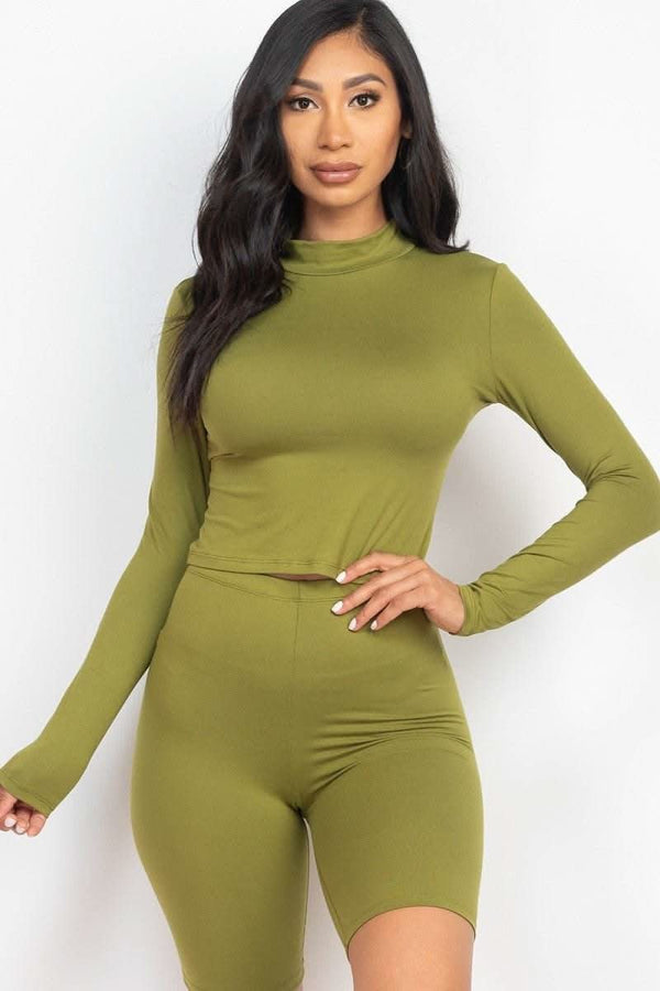 Mock Neck Top & Biker Shorts Set - Fit Me For 20