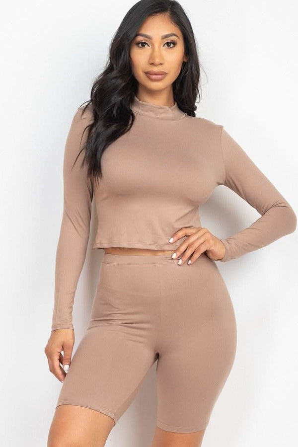Mock Neck Top & Biker Shorts Set - Fit Me For 20