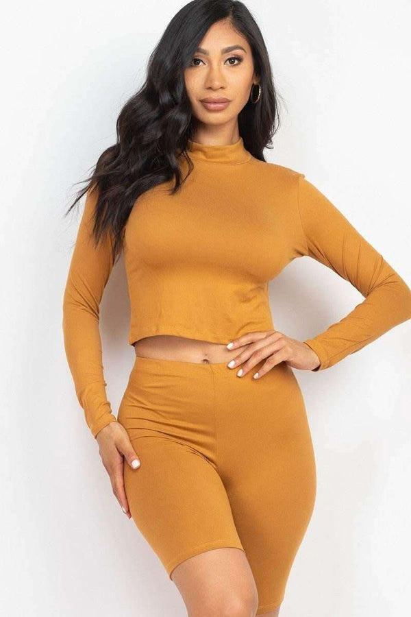 Mock Neck Top & Biker Shorts Set - Fit Me For 20