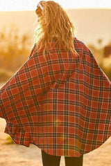 Mock Neck With Zipper Contrast Inside Front Pocket Plaid Poncho - Fit Me For 20