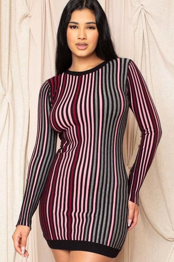 Multi-color Striped Ribbed Dress - Fit Me For 20