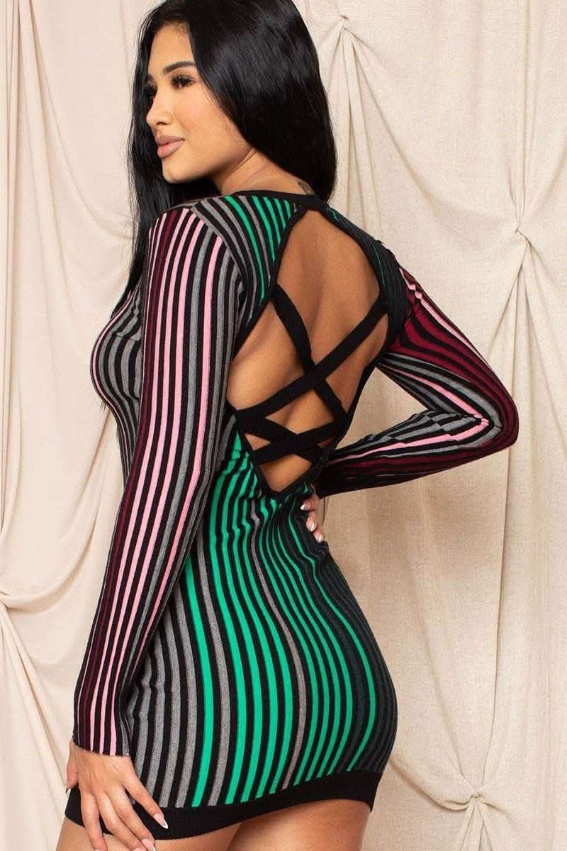 Multi-color Striped Ribbed Dress - Fit Me For 20