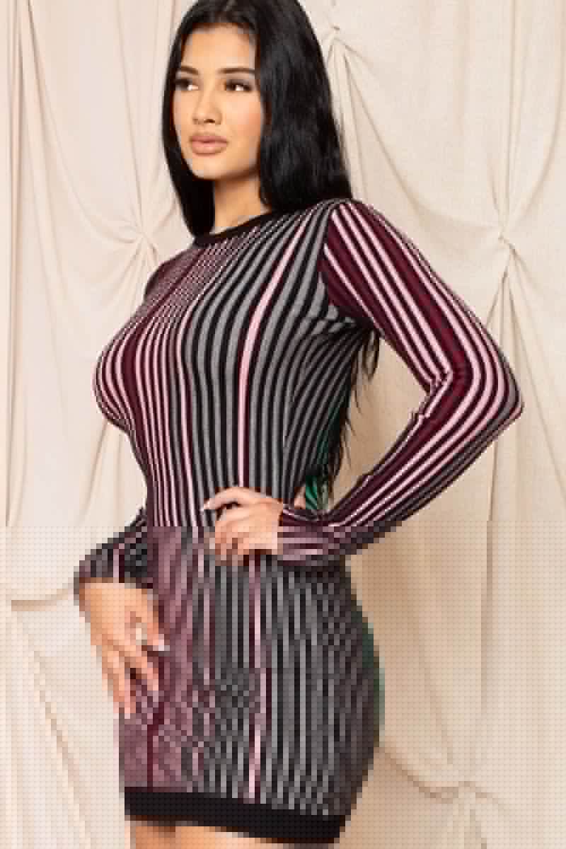 Multi-color Striped Ribbed Dress - Fit Me For 20