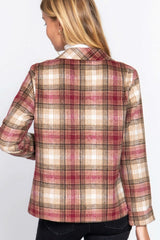 Notched Collar Plaid Jacket - Fit Me For 20