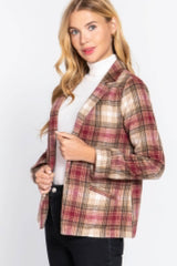 Notched Collar Plaid Jacket - Fit Me For 20
