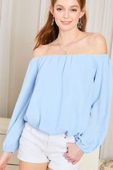 Off Shoulder Long Bubble Sleeve Solid Top - Fit Me For 20