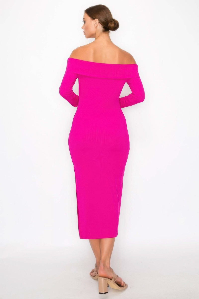Off-shoulder Rib Midi Dress - Fit Me For 20