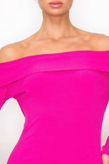 Off-shoulder Rib Midi Dress - Fit Me For 20