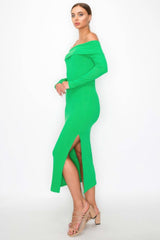 Off-shoulder Rib Midi Dress - Fit Me For 20
