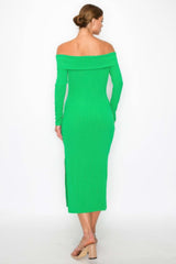 Off-shoulder Rib Midi Dress - Fit Me For 20