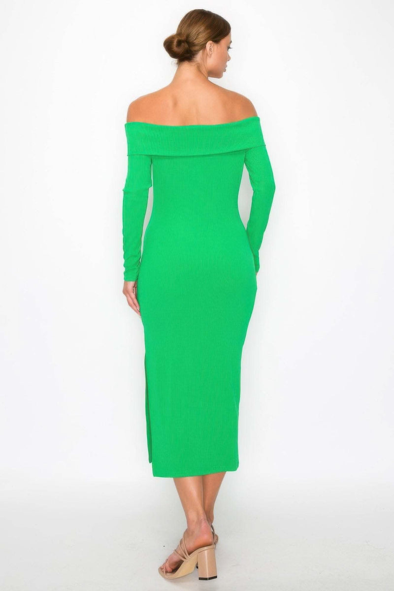 Off-shoulder Rib Midi Dress - Fit Me For 20