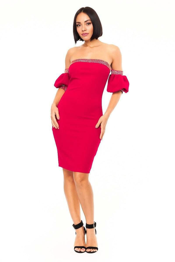Off shoulder studded band detailed fashion dress - Fit Me For 20