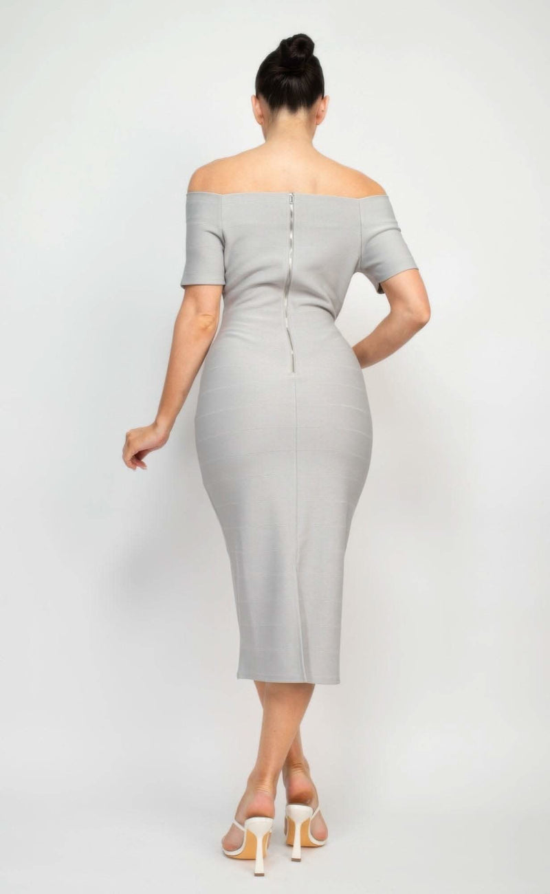 Off Shoulder Zippered Bodycon Dress - Fit Me For 20
