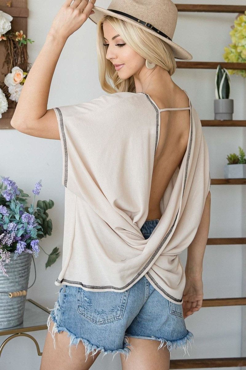 Open Back Wide Sleeve Shorsleeve Top - Fit Me For 20