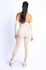 Overlock Detailed Cross Halter Keyhole Neck Off Shoulder Set - Fit Me For 20