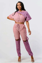 Pants Set In Color Block With Hoodie And Detachable Bottom Part - Fit Me For 20