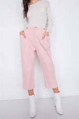 Pastel Chic Solid Ankle Wide Leg Adjustable Snap Waist Pants - Fit Me For 20