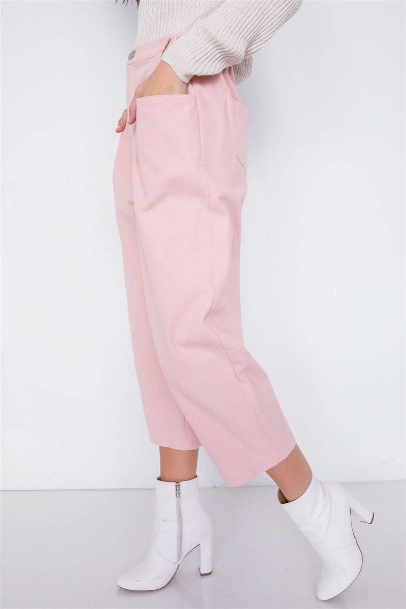 Pastel Chic Solid Ankle Wide Leg Adjustable Snap Waist Pants - Fit Me For 20