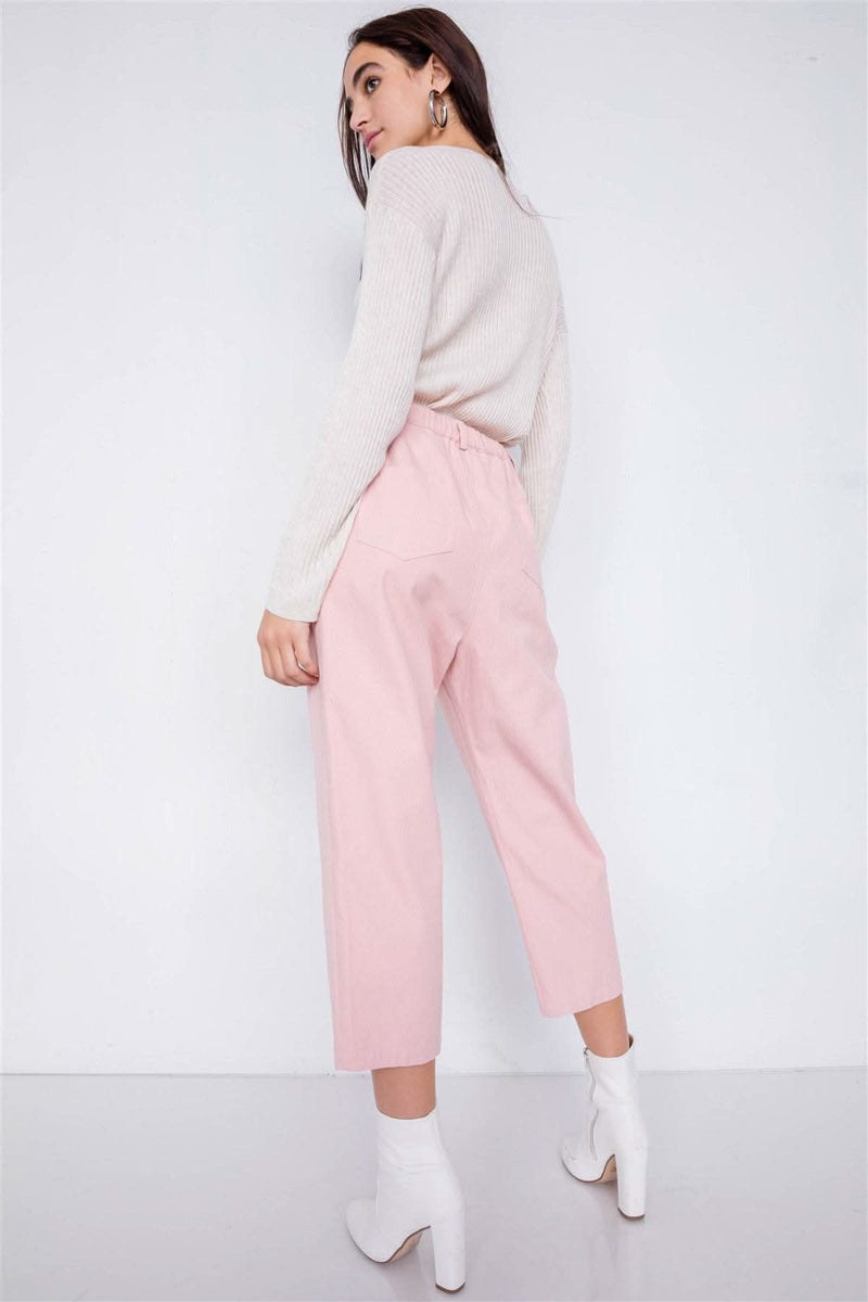 Pastel Chic Solid Ankle Wide Leg Adjustable Snap Waist Pants - Fit Me For 20