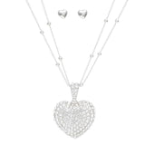 Pendant Silver 2 Layer Puffy Rhinestone Heart Set - Fit Me For 20