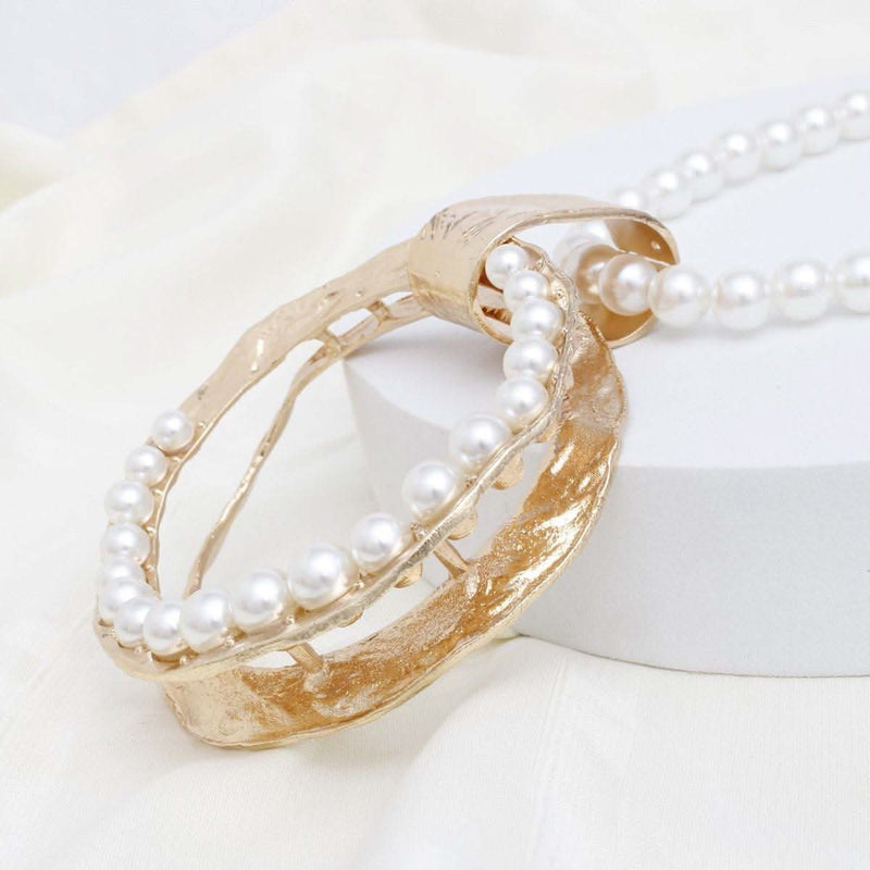 Pendant Sculpted Gold Ring Cream Pearl Necklace - Fit Me For 20