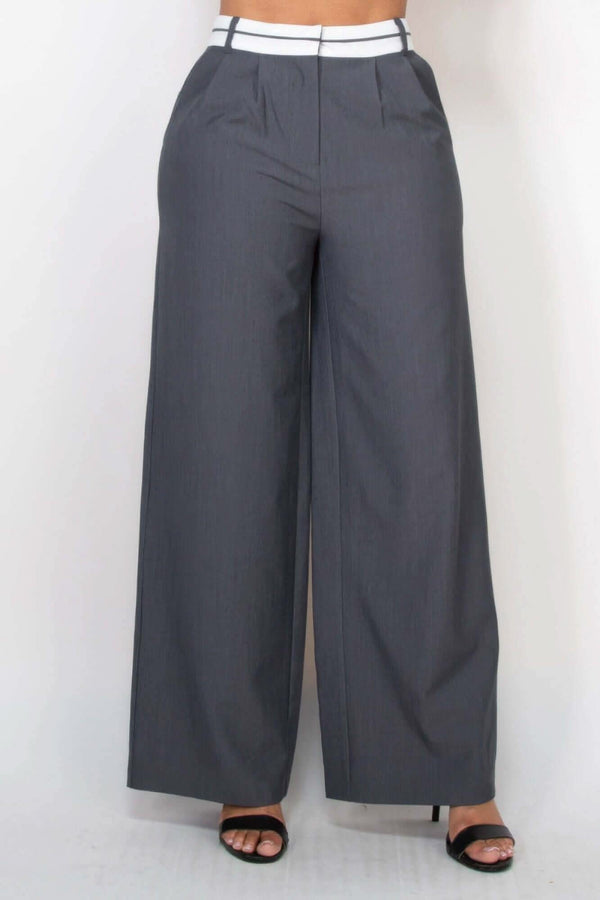 Pleated Double Waistband Pants - Fit Me For 20
