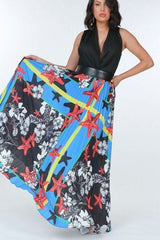 Pleated Print Maxi Skirt With Leather Waist Band - Fit Me For 20