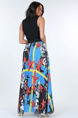 Pleated Print Maxi Skirt With Leather Waist Band - Fit Me For 20