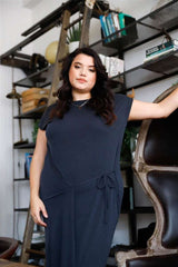 Plus Black Ribbed Front Wrap Lace Tie Detail Midi Dress - Fit Me For 20