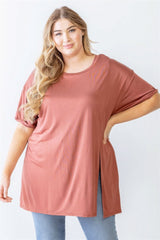 Plus Brick Round Neck Short Sleeve Relax Top - Fit Me For 20