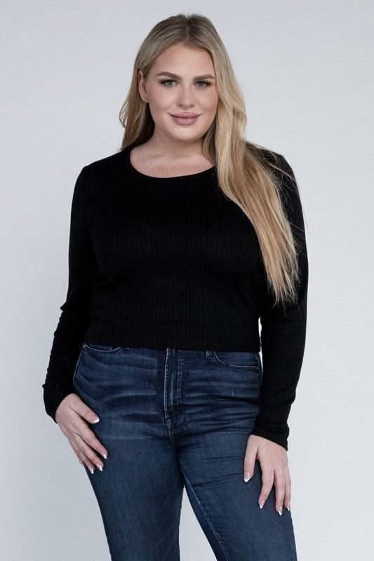 Plus Classic Ribbed Round Neck Long Sleeve - Fit Me For 20