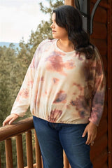 Plus Cream Rust Bleached Tie-dye Long Sleeve Drawstring Detail Relaxed Sweatshirt - Fit Me For 20
