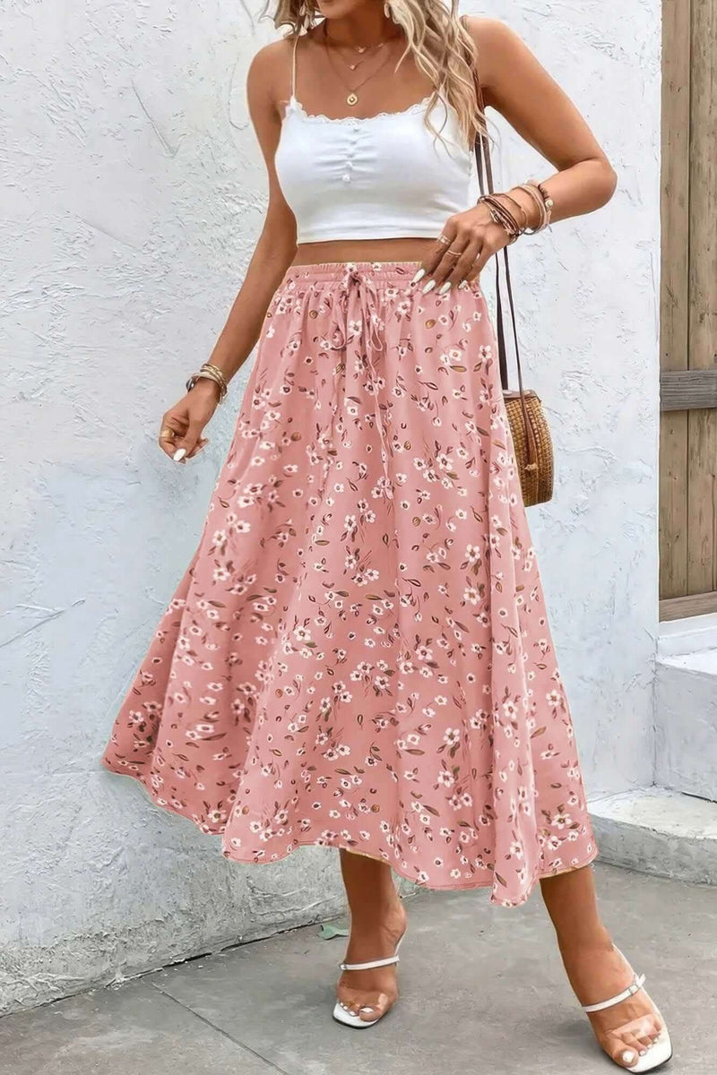 Plus Floral Print Drawstring Waist Fit Skirt - Fit Me For 20