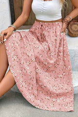 Plus Floral Print Drawstring Waist Fit Skirt - Fit Me For 20